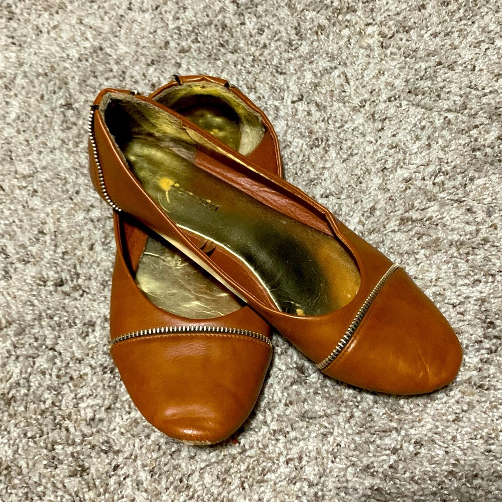 Brown leather flats size 10
